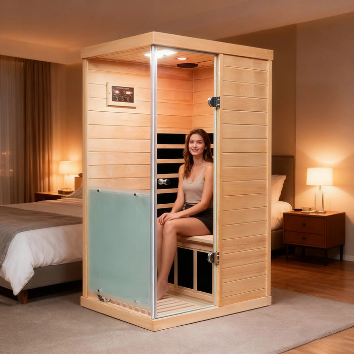 Mini Far Infrared Hemlock Sauna with Red Light Therapy and Bluetooth 1350W