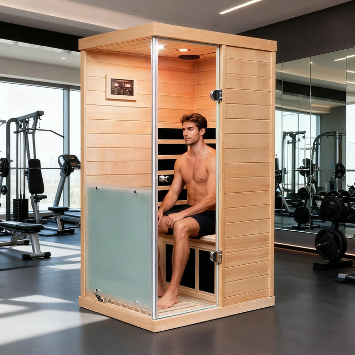 Mini Far Infrared Hemlock Sauna with Red Light Therapy and Bluetooth 1350W