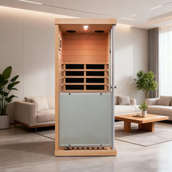 Mini Far Infrared Hemlock Sauna with Red Light Therapy and Bluetooth 1350W
