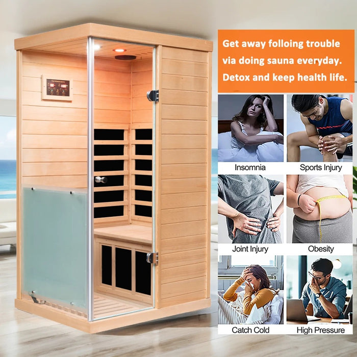 Mini Far Infrared Hemlock Sauna with Red Light Therapy and Bluetooth 1350W