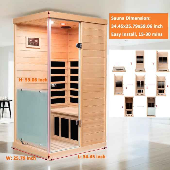 Mini Far Infrared Hemlock Sauna with Red Light Therapy and Bluetooth 1350W