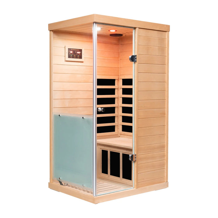 Mini Far Infrared Hemlock Sauna with Red Light Therapy and Bluetooth 1350W