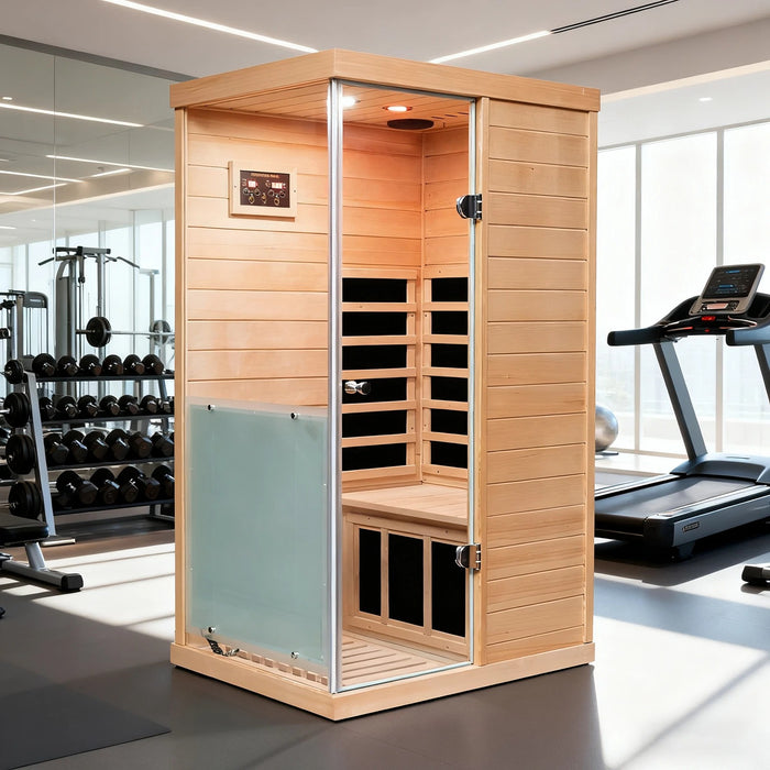 Mini Far Infrared Hemlock Sauna with Red Light Therapy and Bluetooth 1350W