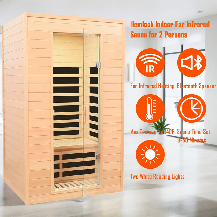 Indoor Far Infrared Hemlock Wood Sauna for Two People 1500W