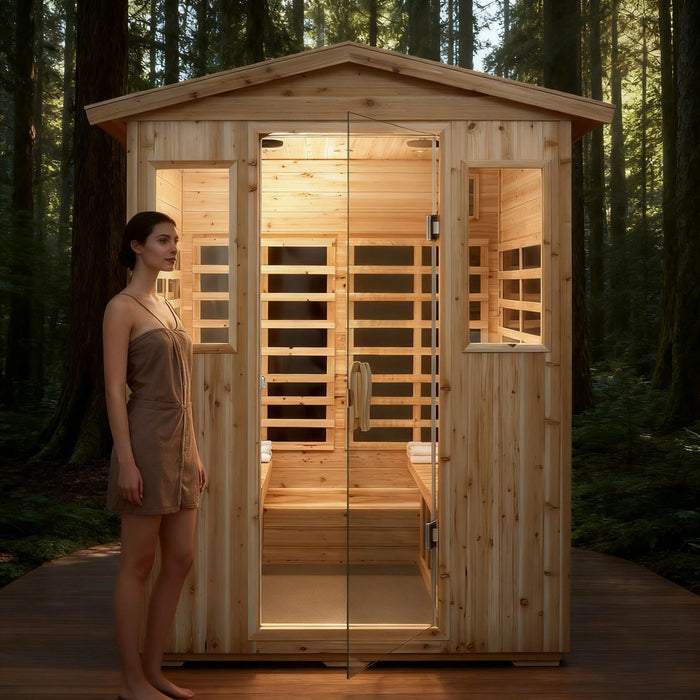 Outdoor Four Person Far Infrared Sauna in Natural Old Fir Wood 2050W