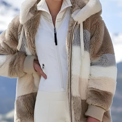 Women Contrasting Lamb Wool Padded Coat - SJ Backyard