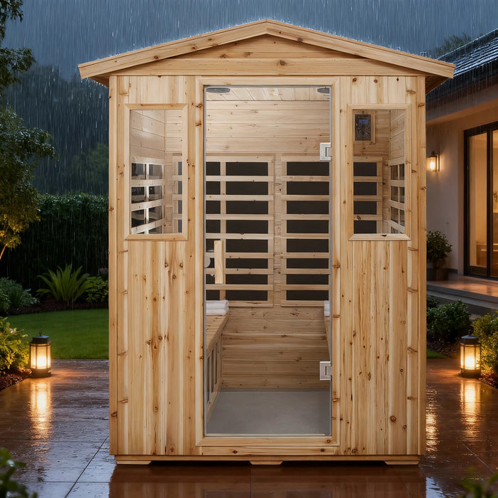Outdoor Four Person Far Infrared Sauna in Natural Old Fir Wood 2050W