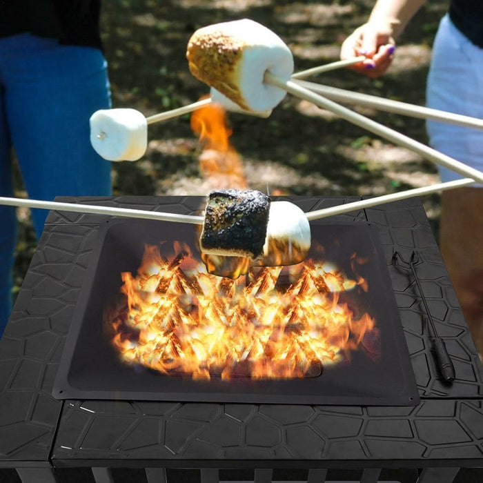 32 Inch Square Outdoor Metal Fire Pit with Mesh Cover and Poker