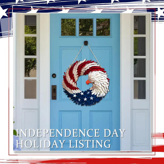 Eagle Wreath Patriotic Wooden Door Sign
