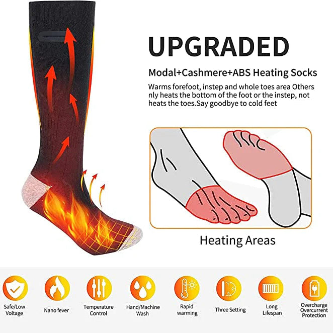 Heated Socks – Rechargeable Electric Warming Socks with 3 Heat Settings (Up to 120°F) for Men & Women