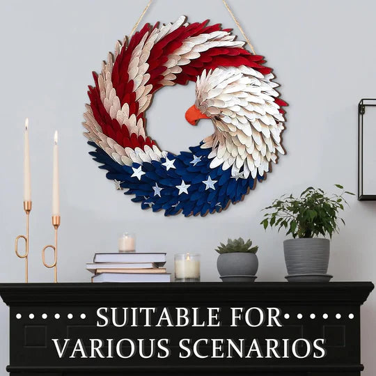 Eagle Wreath Patriotic Wooden Door Sign