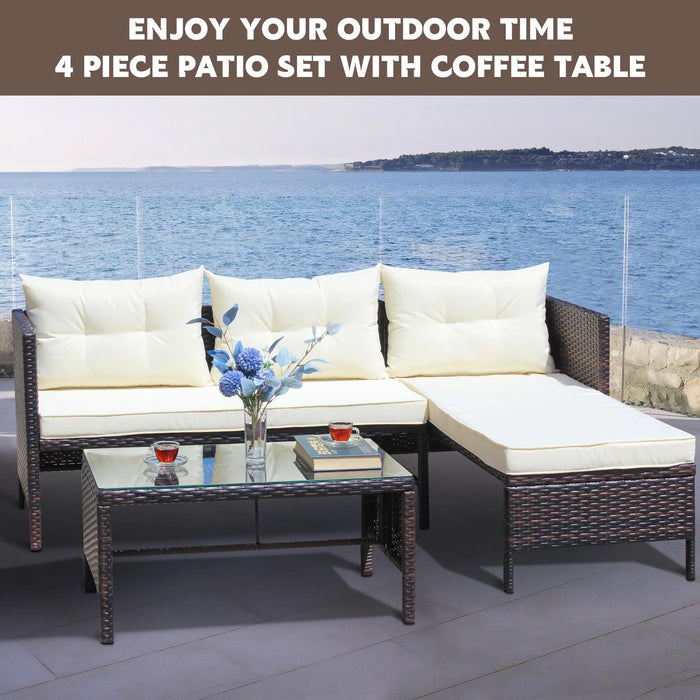 3 Piece Outdoor Patio Furniture Set, All Weather Wicker Conversation Set with Chaise Lounge
