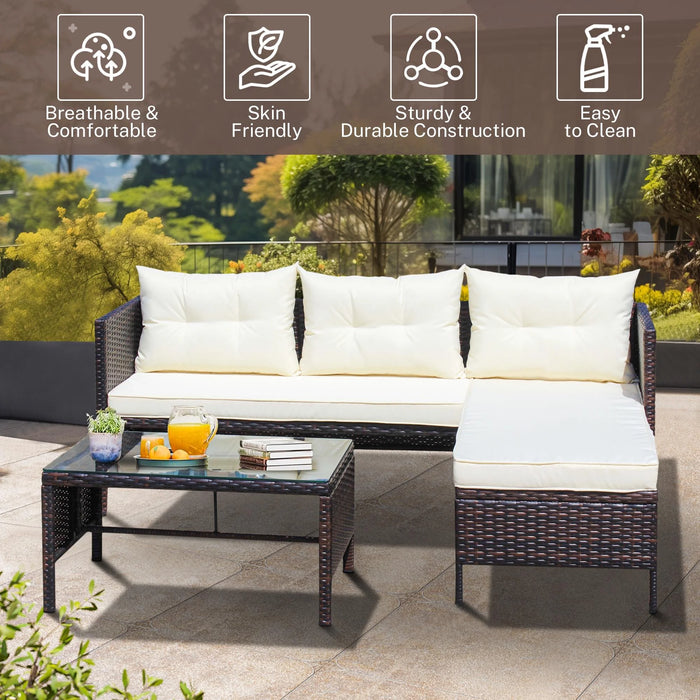 3 Piece Outdoor Patio Furniture Set, All Weather Wicker Conversation Set with Chaise Lounge