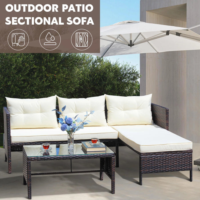 3 Piece Outdoor Patio Furniture Set, All Weather Wicker Conversation Set with Chaise Lounge