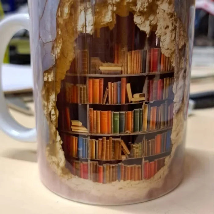 3D Library Bookshelf Mug – Ceramic Coffee Mug Gift for Book Lovers