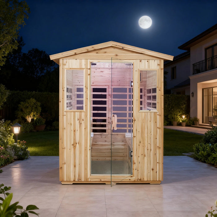 Outdoor Four Person Far Infrared Sauna in Natural Old Fir Wood 2050W