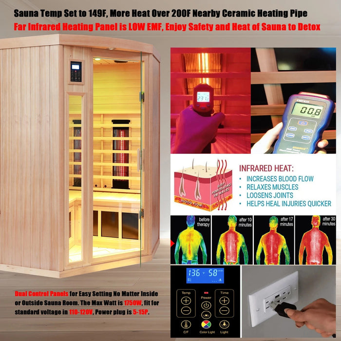 Indoor Infrared Sauna with Hemlock Wood for Home Spa and Detox