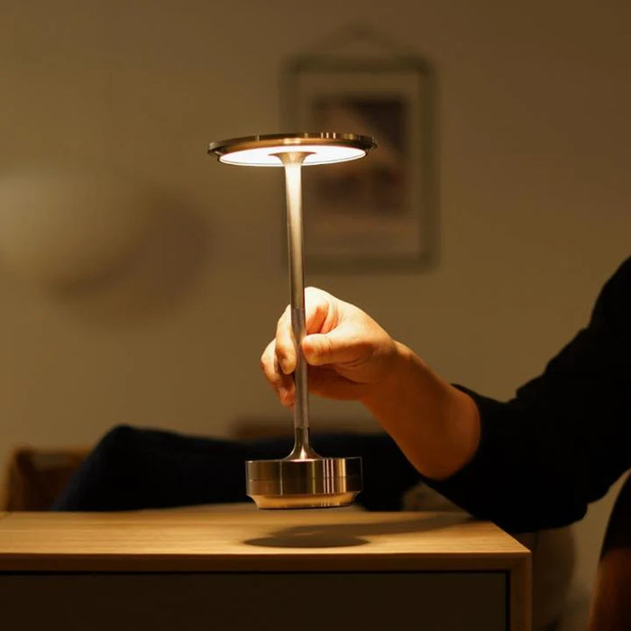 Portable Cordless Table Lamp – Adjustable Brightness | 150-Hour Battery | Waterproof Metal LED Light