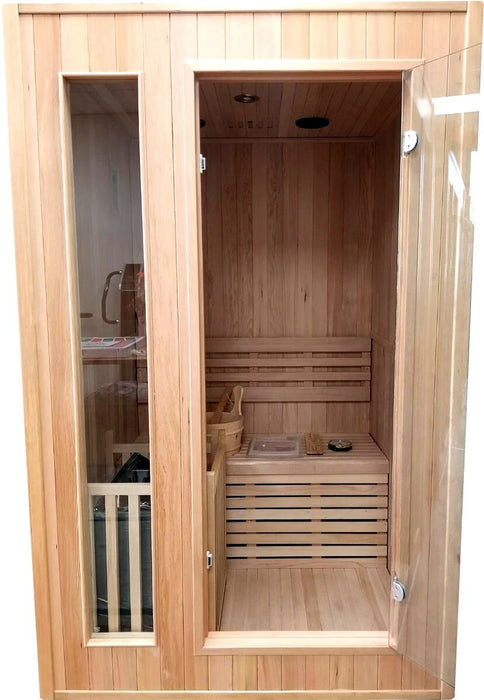 Canadian Hemlock Indoor Sauna for 1 to 2 People, Traditional Wet and Dry Use, Up to 200°F
