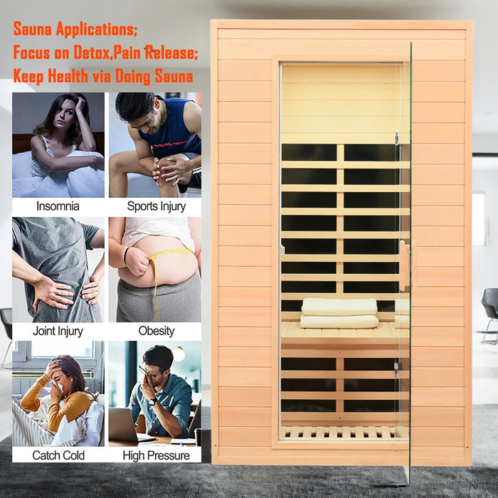 Indoor Far Infrared Hemlock Wood Sauna for Two People 1500W