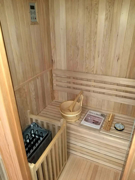 Canadian Hemlock Indoor Sauna for 1 to 2 People, Traditional Wet and Dry Use, Up to 200°F
