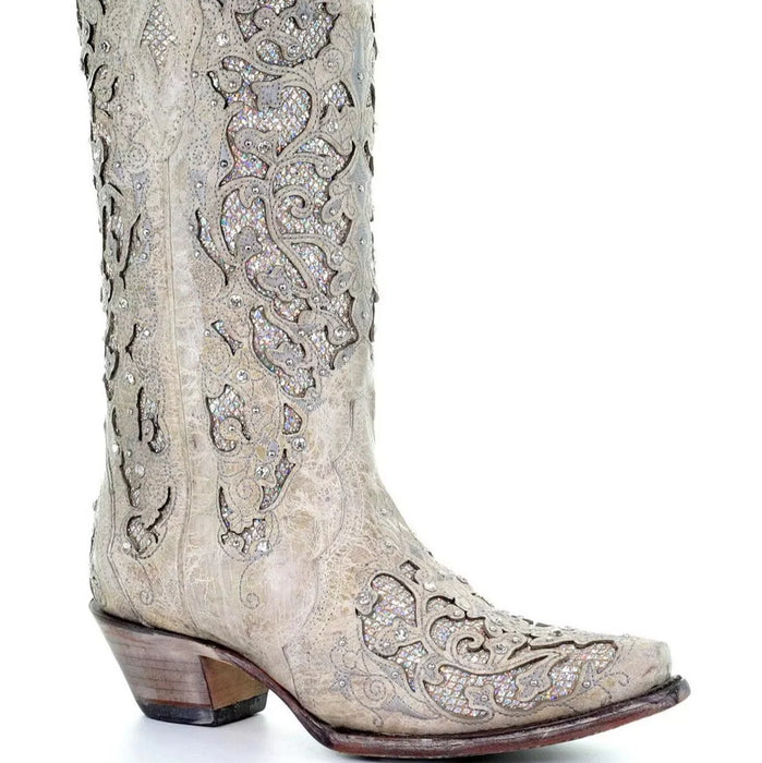 Sequined Retro Embroidered Long Boots with Pointed Toe and Color Block Heel