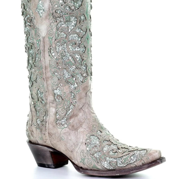 Sequined Retro Embroidered Long Boots with Pointed Toe and Color Block Heel