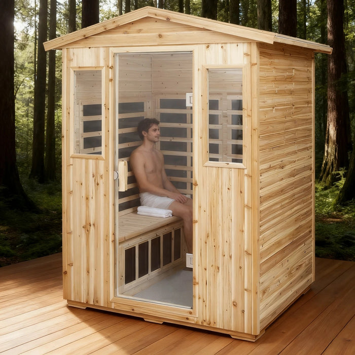Outdoor Four Person Far Infrared Sauna in Natural Old Fir Wood 2050W
