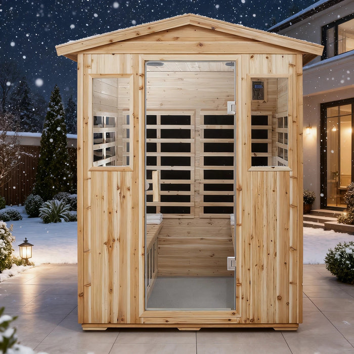 Outdoor Four Person Far Infrared Sauna in Natural Old Fir Wood 2050W