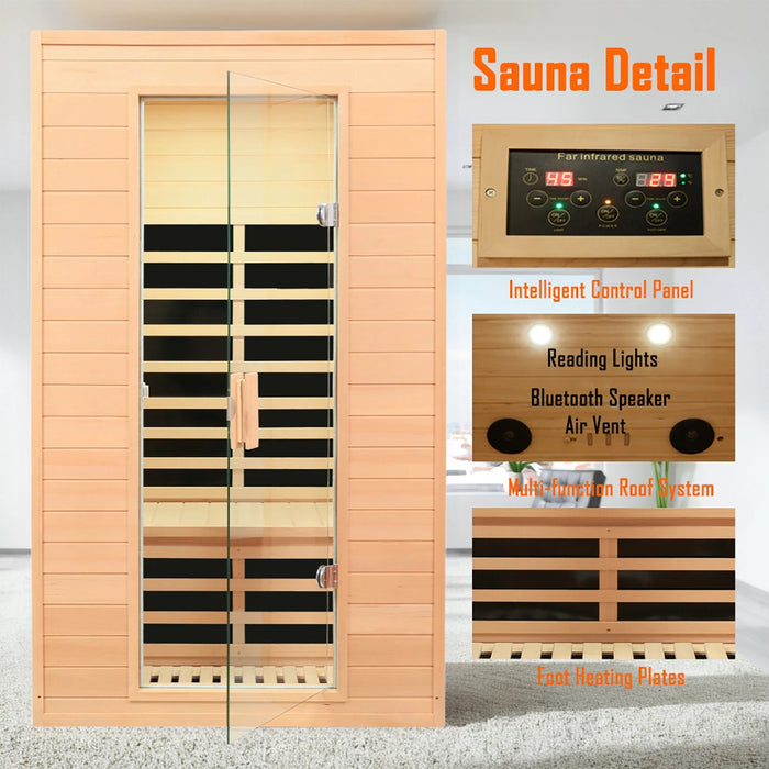 Indoor Far Infrared Hemlock Wood Sauna for Two People 1500W