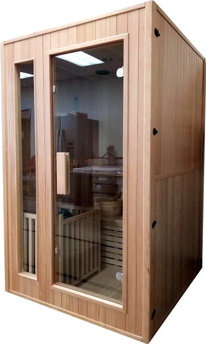 Canadian Hemlock Indoor Sauna for 1 to 2 People, Traditional Wet and Dry Use, Up to 200°F