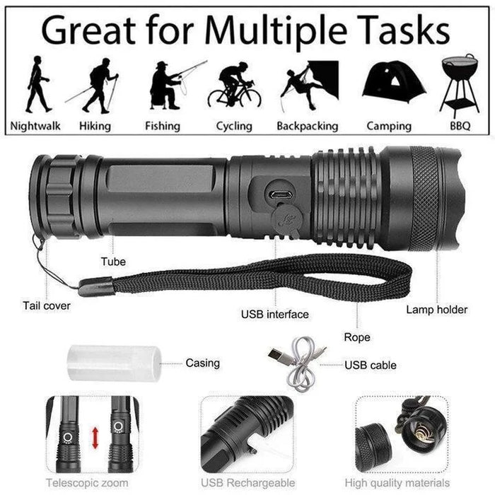 90000 Lumens XHP50.2 Ultra-Bright Rechargeable Flashlight - SJ Backyard