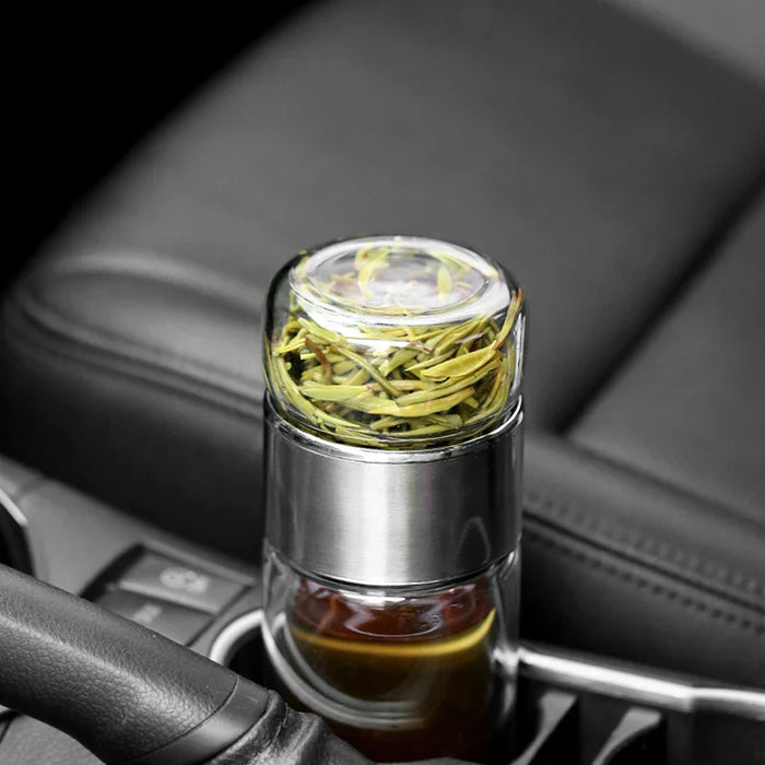 Borosilicate Glass Double Layer Tea Infuser Bottle with Built-in Strainer