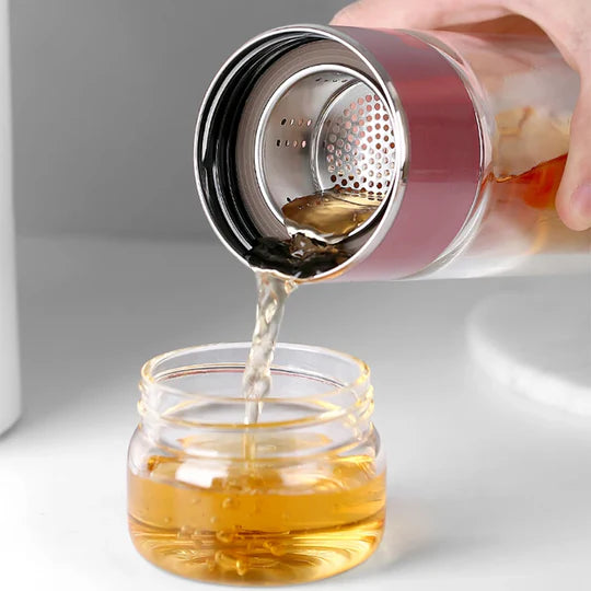 Borosilicate Glass Double Layer Tea Infuser Bottle with Built-in Strainer