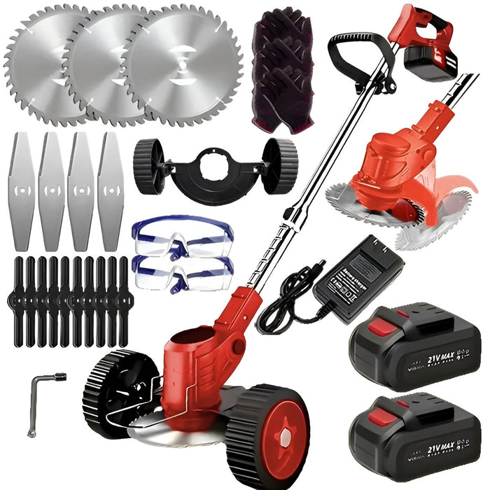 Cordless Electric Grass Trimmer 21V – Lightweight Weed Cutter with 3 Blades & Dual Battery Set