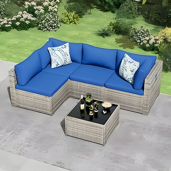 7 Piece Outdoor Patio Furniture Set, All Weather PE Rattan Sectional Sofa with Table