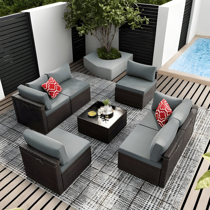 7 Piece Outdoor Patio Furniture Set, All Weather PE Rattan Sectional Sofa with Table