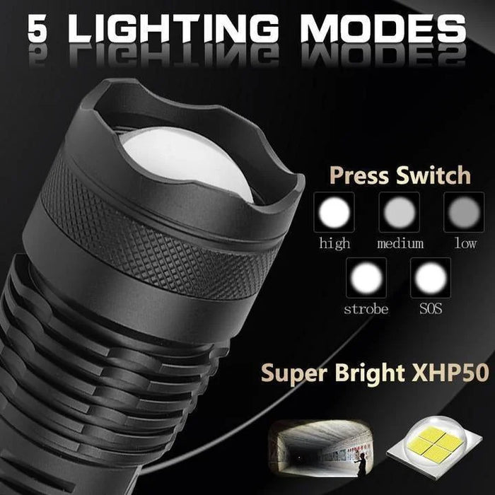 90000 Lumens XHP50.2 Ultra-Bright Rechargeable Flashlight - SJ Backyard