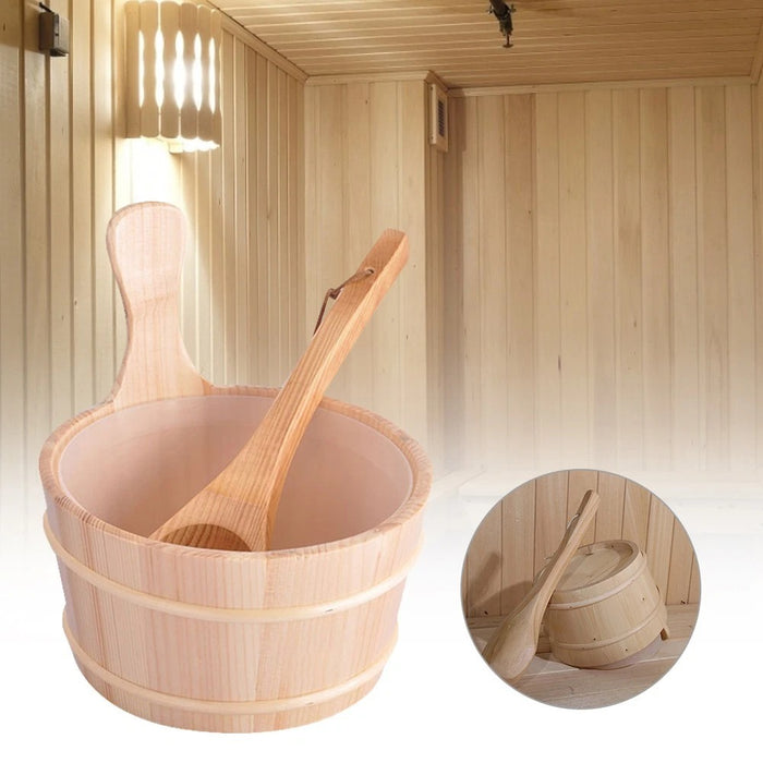 135oz Pine Wooden Sauna Bucket and Ladle Set