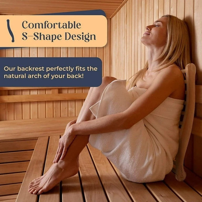 Sauna Backrest, Ergonomic S-Shape Cedar Wood Support for Sauna Comfort