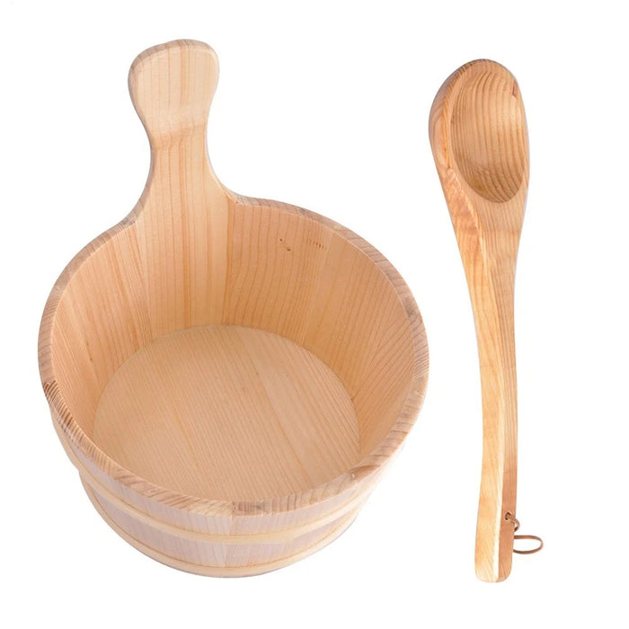 135oz Pine Wooden Sauna Bucket and Ladle Set