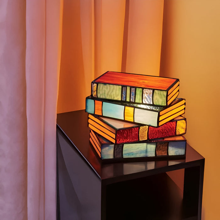 Books Lamp – Tiffany Style Stained Glass Lamp with Vintage Book Design