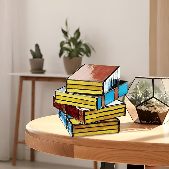 Books Lamp – Tiffany Style Stained Glass Lamp with Vintage Book Design