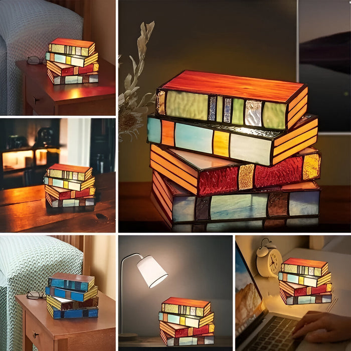 Books Lamp – Tiffany Style Stained Glass Lamp with Vintage Book Design