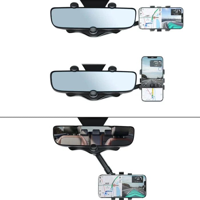Rotatable and Retractable Car Phone Holder 360 Degree Rear View Mirror Mount