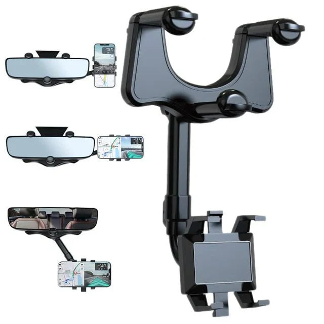 Rotatable and Retractable Car Phone Holder 360 Degree Rear View Mirror Mount