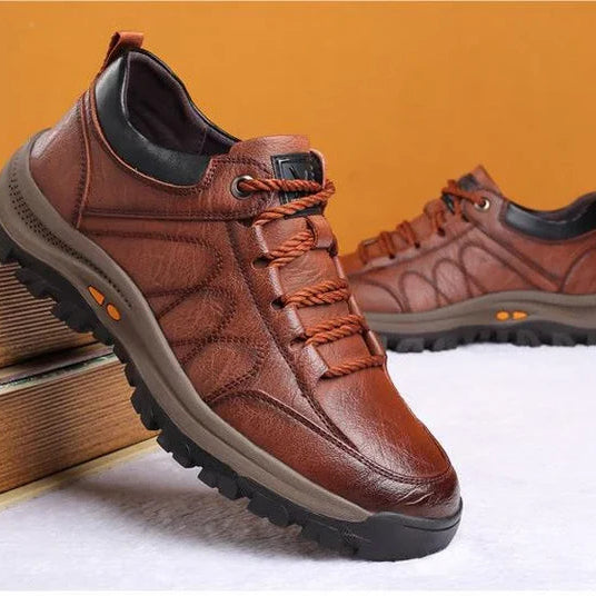 Men’s Casual Hand-Stitched Leather Shoes – Arch Support, Non-Slip & Breathable Comfort - SJ Backyard
