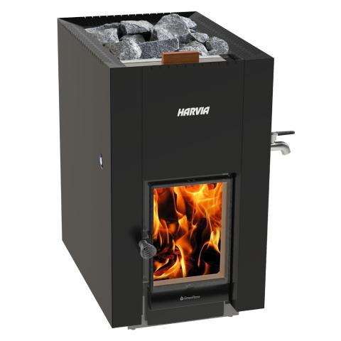 Harvia Linear 22 GreenFlame ES GreenFlame Series, 15.7 kW, Water Tank, Wood Sauna Stove-Sauna Heaters-Harvia-SJ Backyard Inc