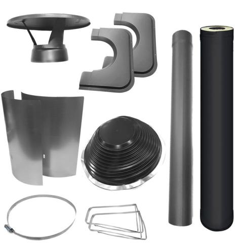 Harvia WHP1000500M-PKG Harvia 1000500M Chimney & Assembly Kit, Barrel, Flat Roof Black-Sauna Accessories-Harvia-SJ Backyard Inc