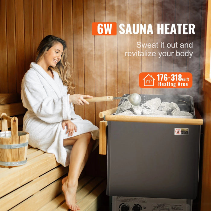 Sauna Heater Stove 6KW Stainless Steel with Internal Controller for Wet and Dry Use